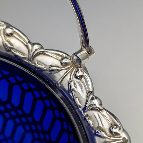 British Vintage Blue Inner Silver Plated Basket